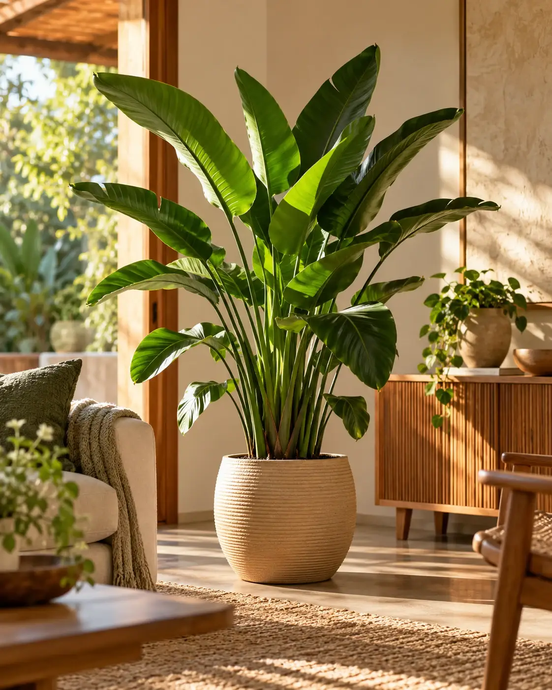 Planta de interior numa sala luminosa